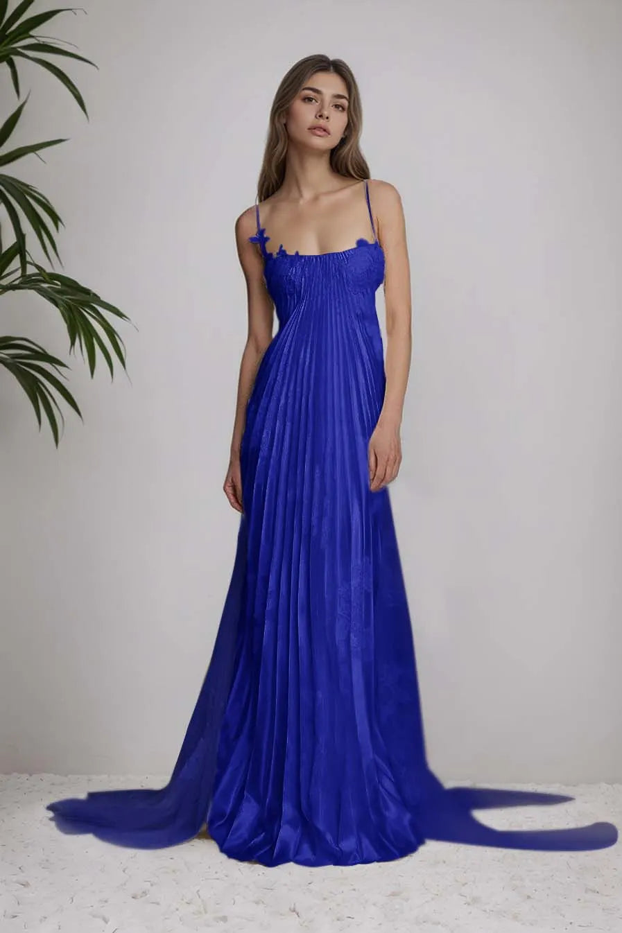 Beautiful Satin Sleeveless Spaghetti Strap Long Prom Dress With Appliques