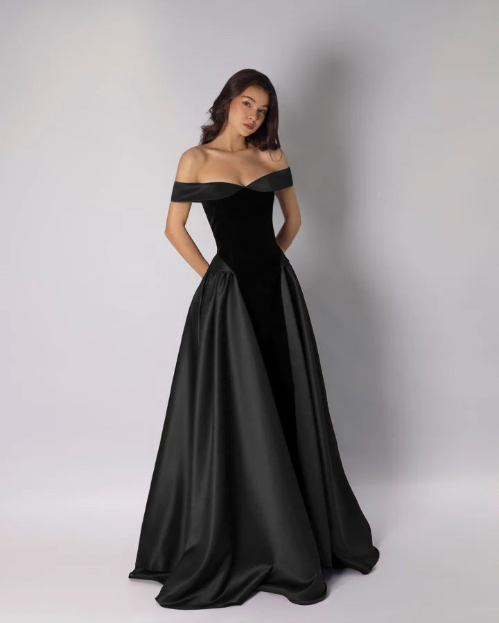 Charming Classic A-Line Off-The-Shoulder Dark Purple Pleated Prom Dress with Sleeveless