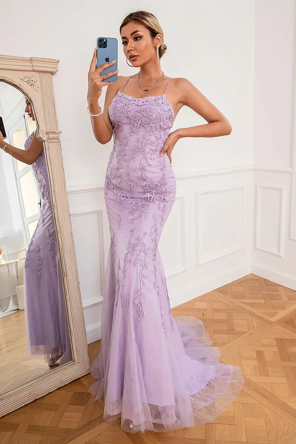 Mermaid Blue Long Prom Dress Backless Evening Dress