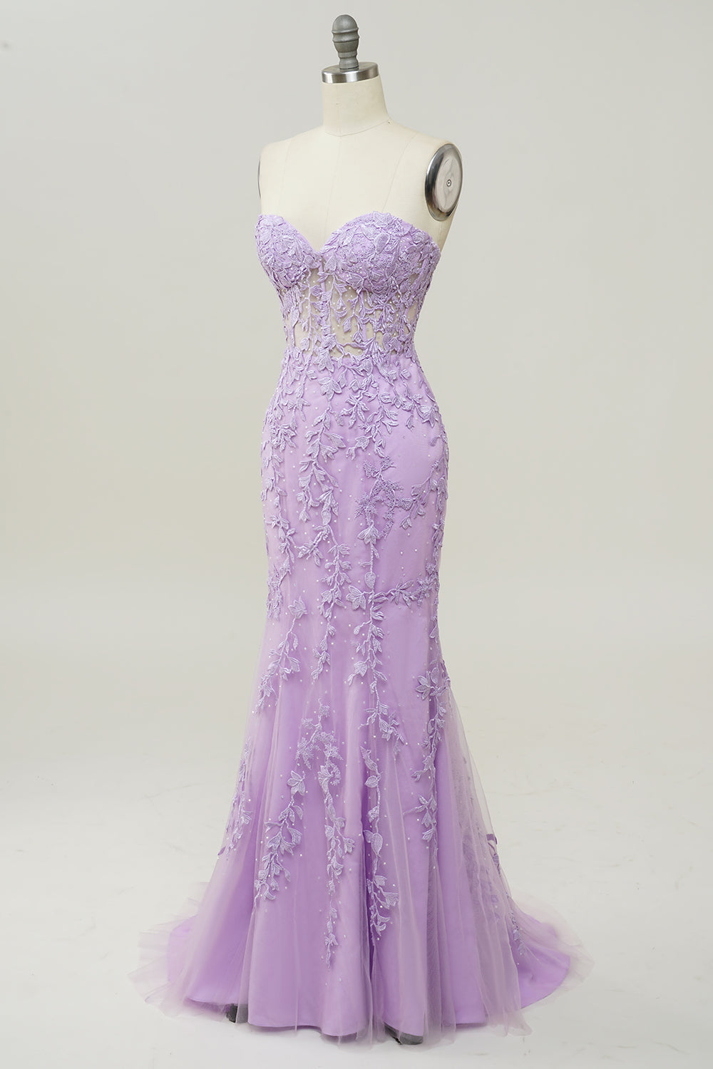 Lilac Strapless Prom Dress with Appliques