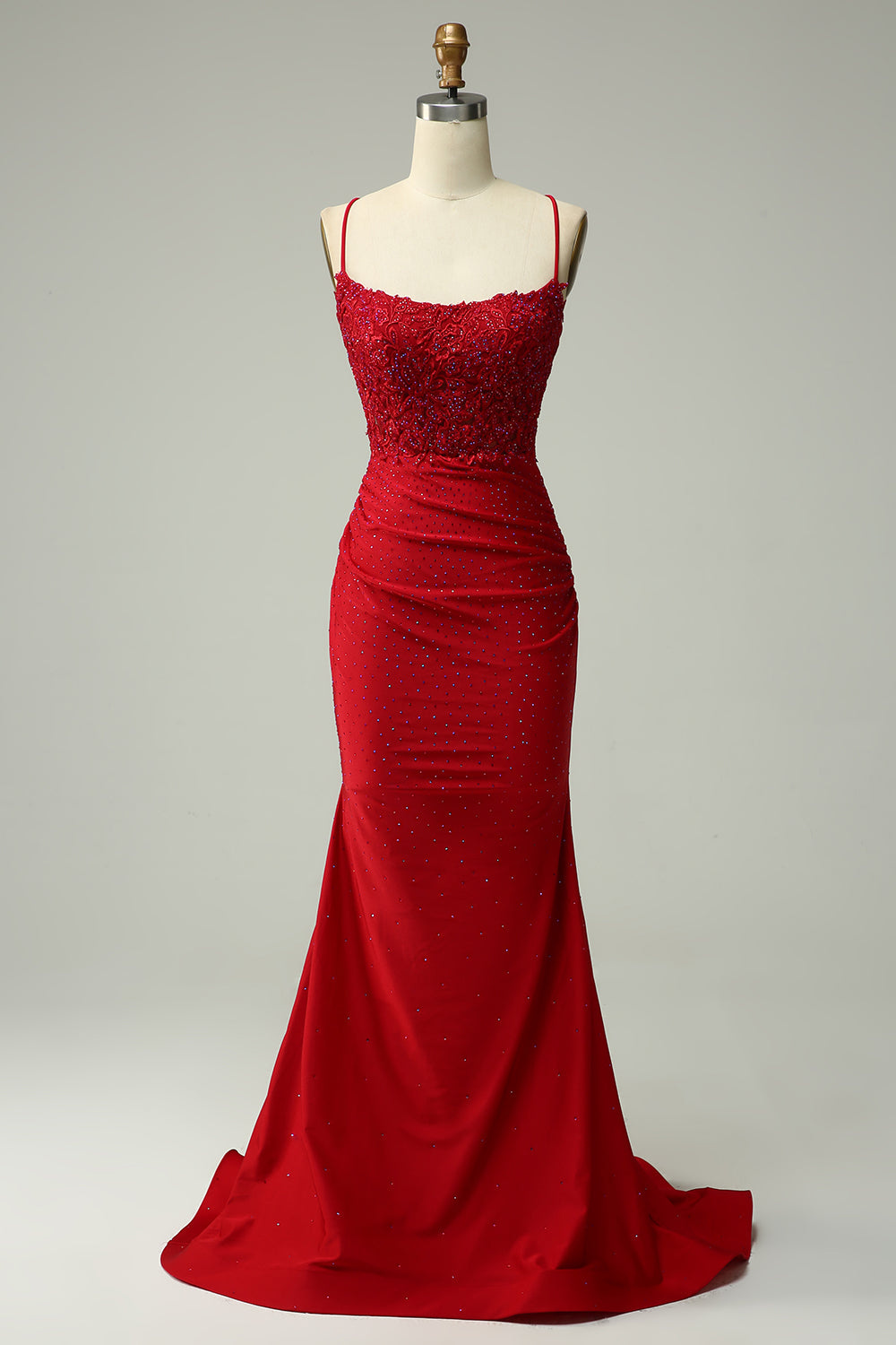 Mermaid Dark Green Satin Spaghetti Straps Prom Dress