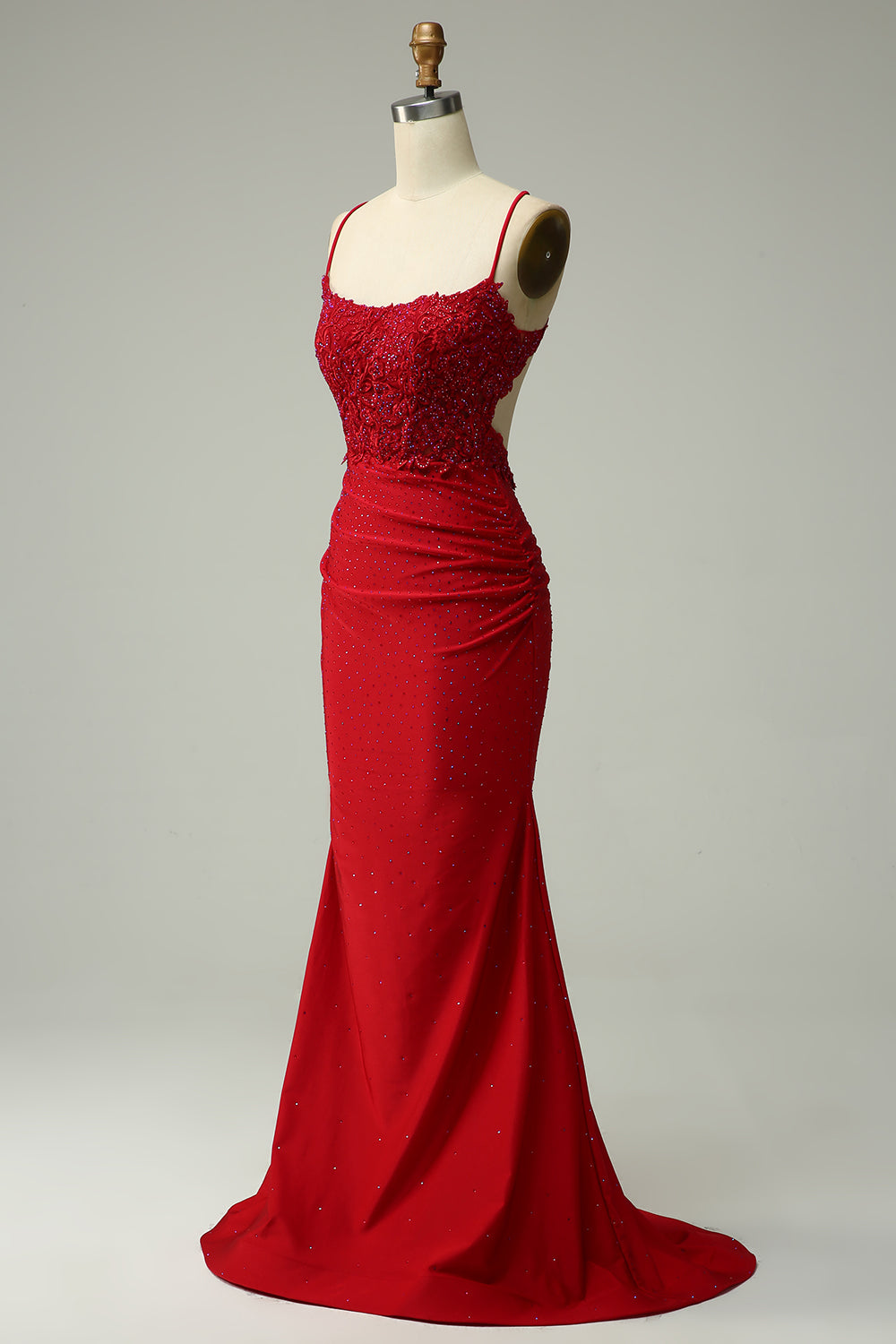Mermaid Dark Green Satin Spaghetti Straps Prom Dress