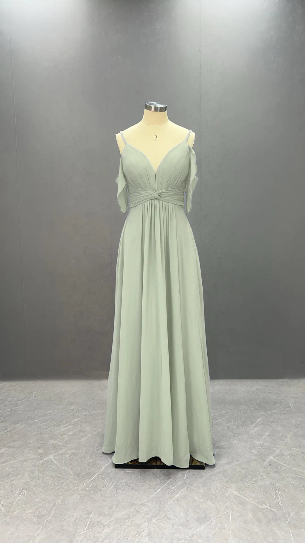 Simple Chiffon Spaghetti Strap Off the Shoulder Bridesmaid Dress with Split