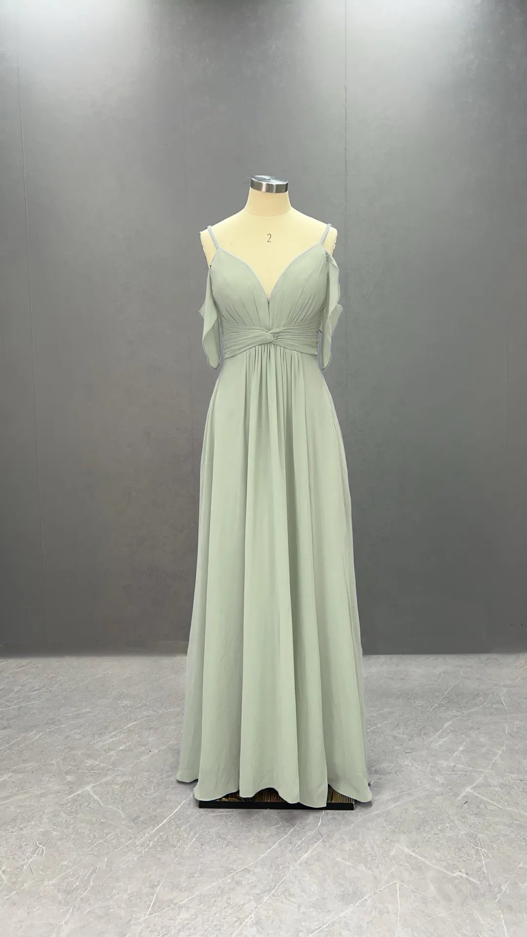 Simple Chiffon Spaghetti Strap Off the Shoulder Bridesmaid Dress with Split
