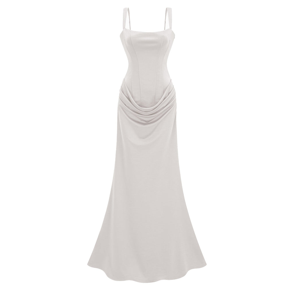 Paulette White Ruched Corset Maxi Dress