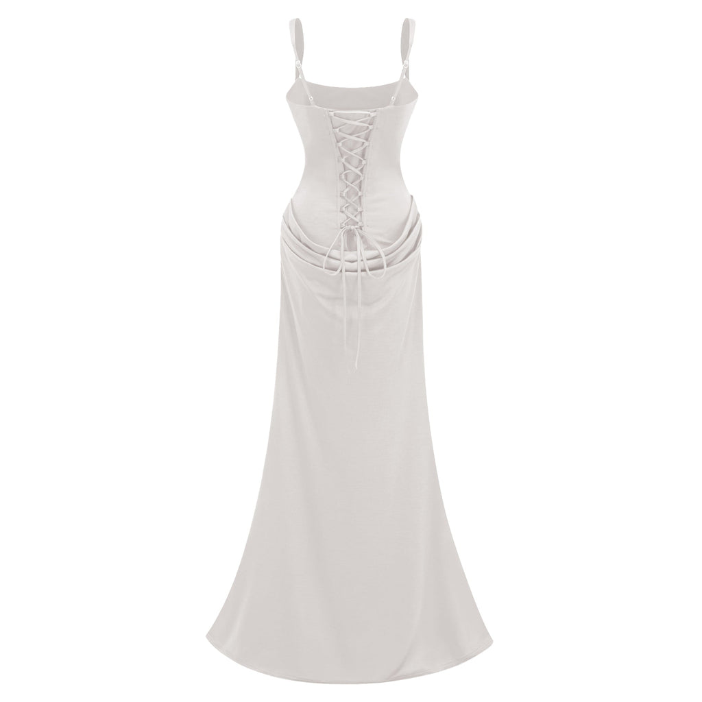 Paulette White Ruched Corset Maxi Dress