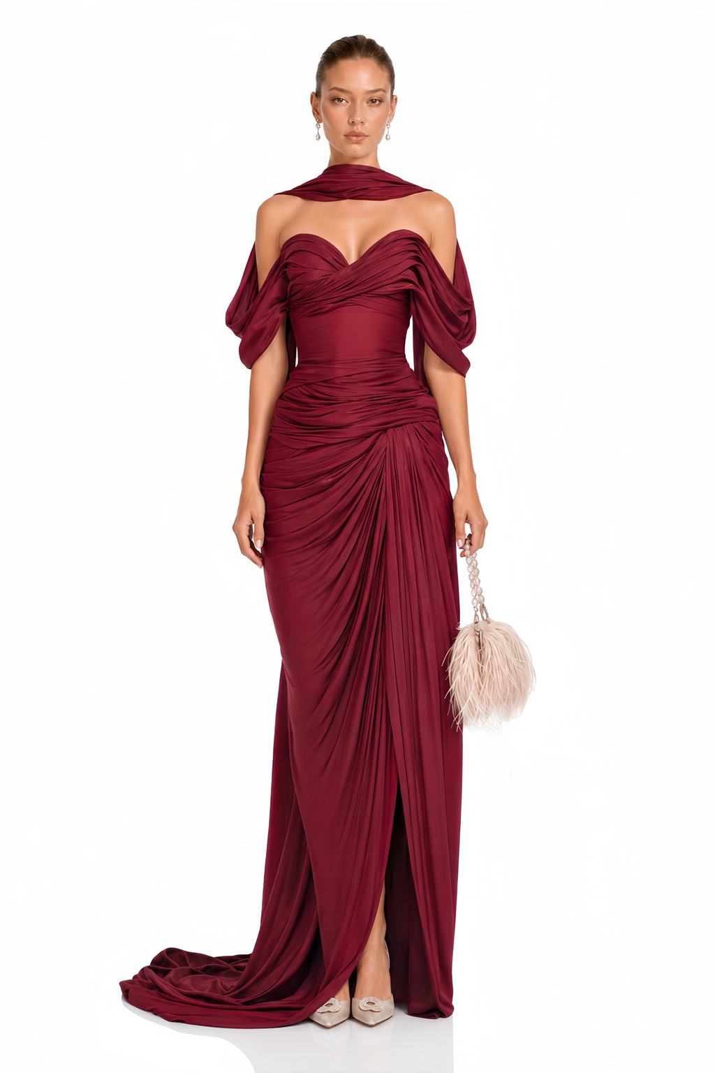 Hazel Burgundy Asymmetrical Draped Maxi Dress