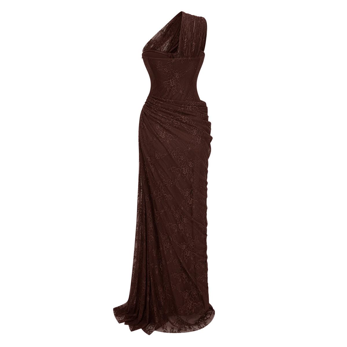 Stefania Brown Floral Lace Maxi Gown
