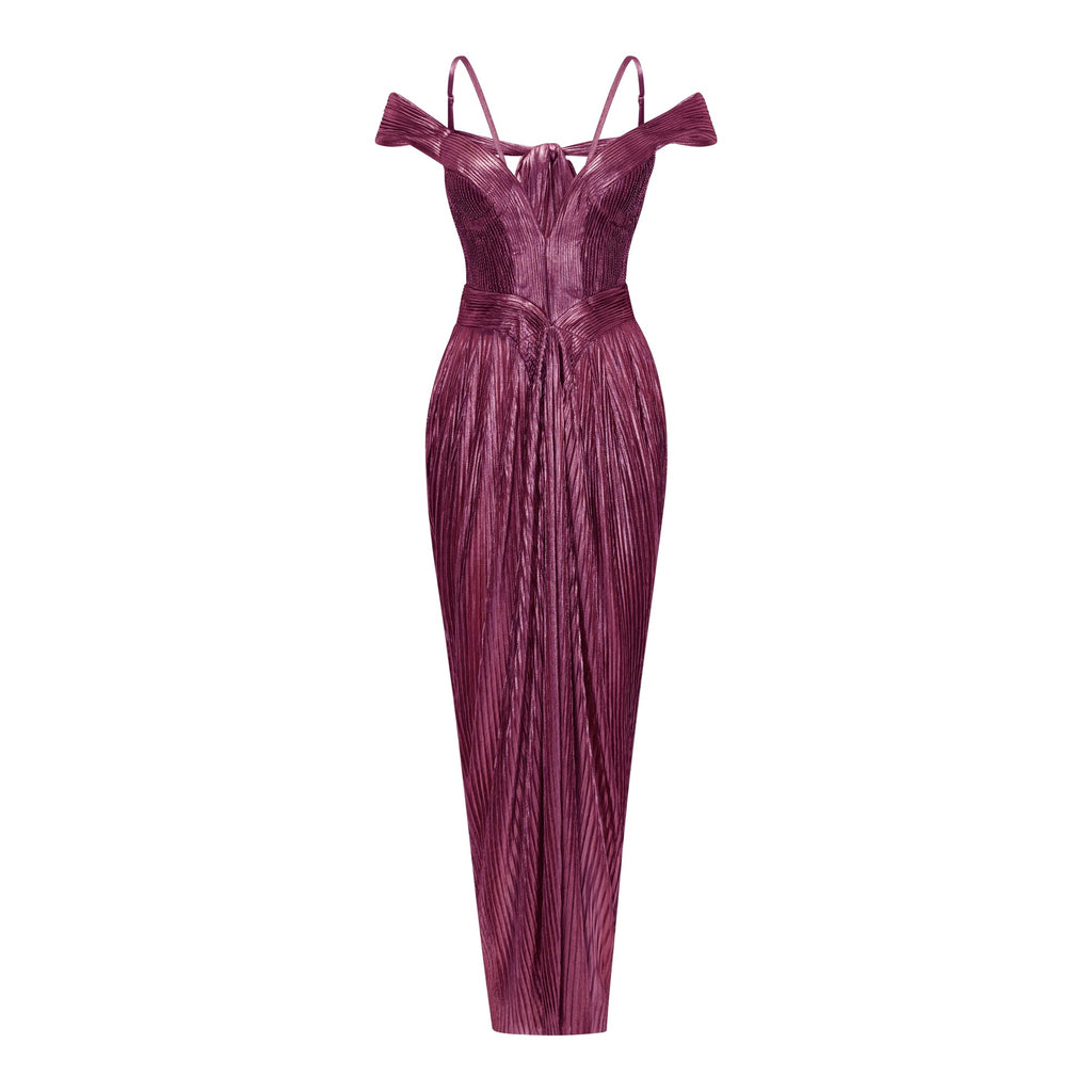 Marise Pink Draped Pleated Maxi Dress