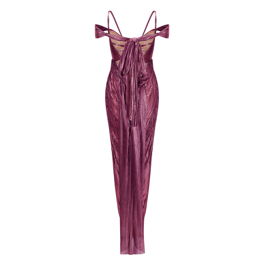 Marise Pink Draped Pleated Maxi Dress