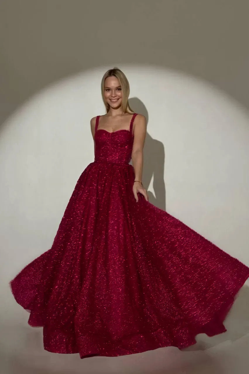Charming Dusty Rose Sleeveless Spaghetti Strap Sweetheart  Long Prom Dress with Sequins