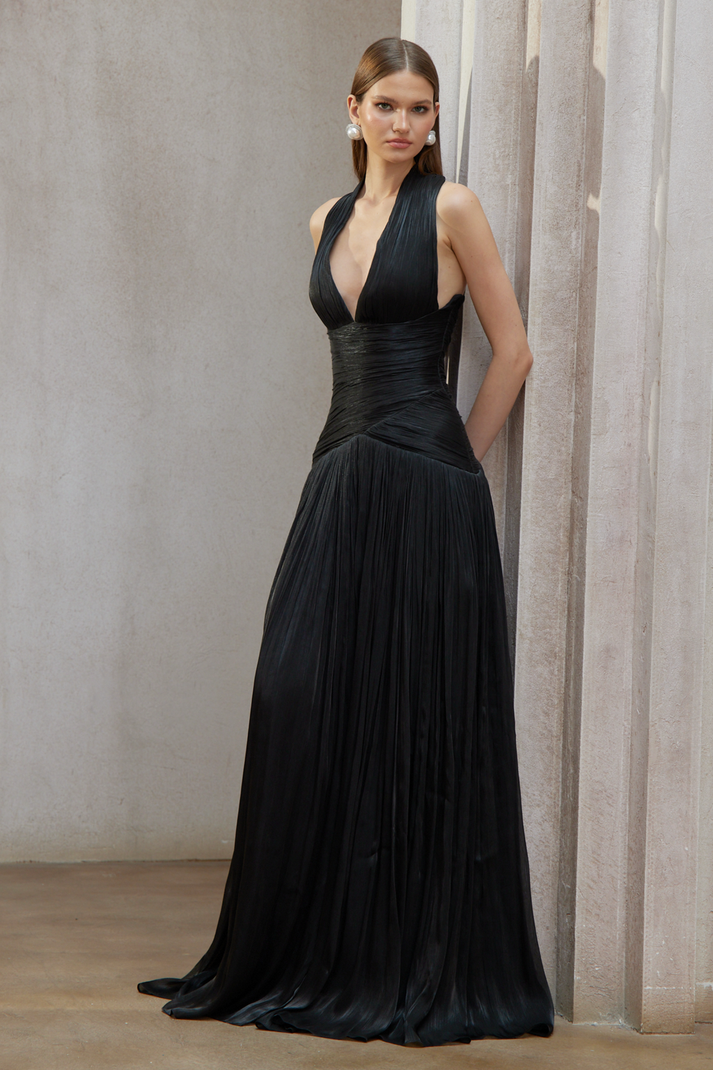 Uranie Black Gathered Maxi Dress