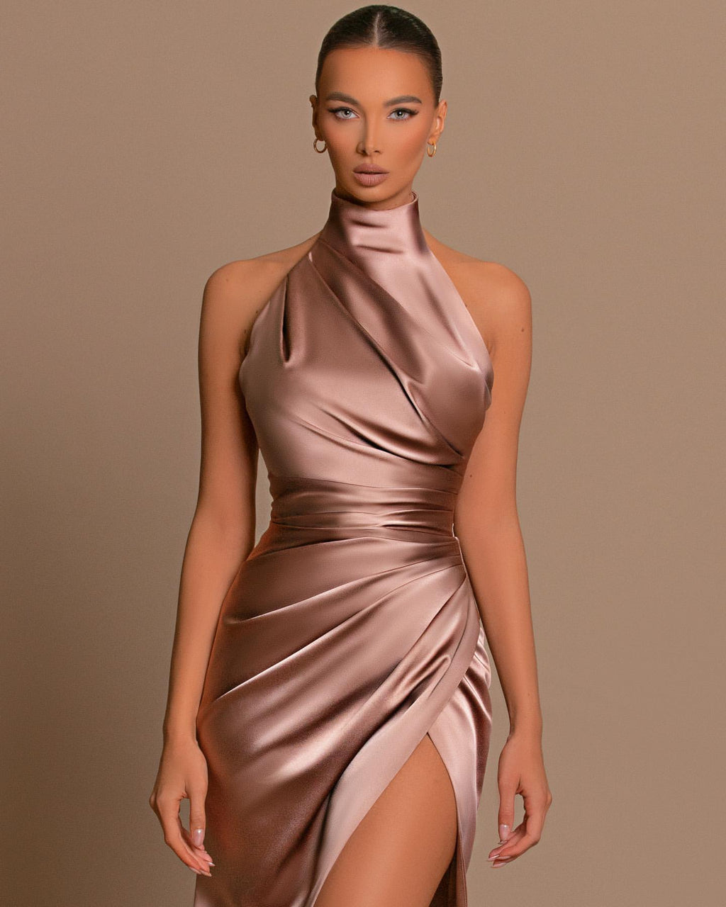 High Neck Mermaid Evening Dress With Slit