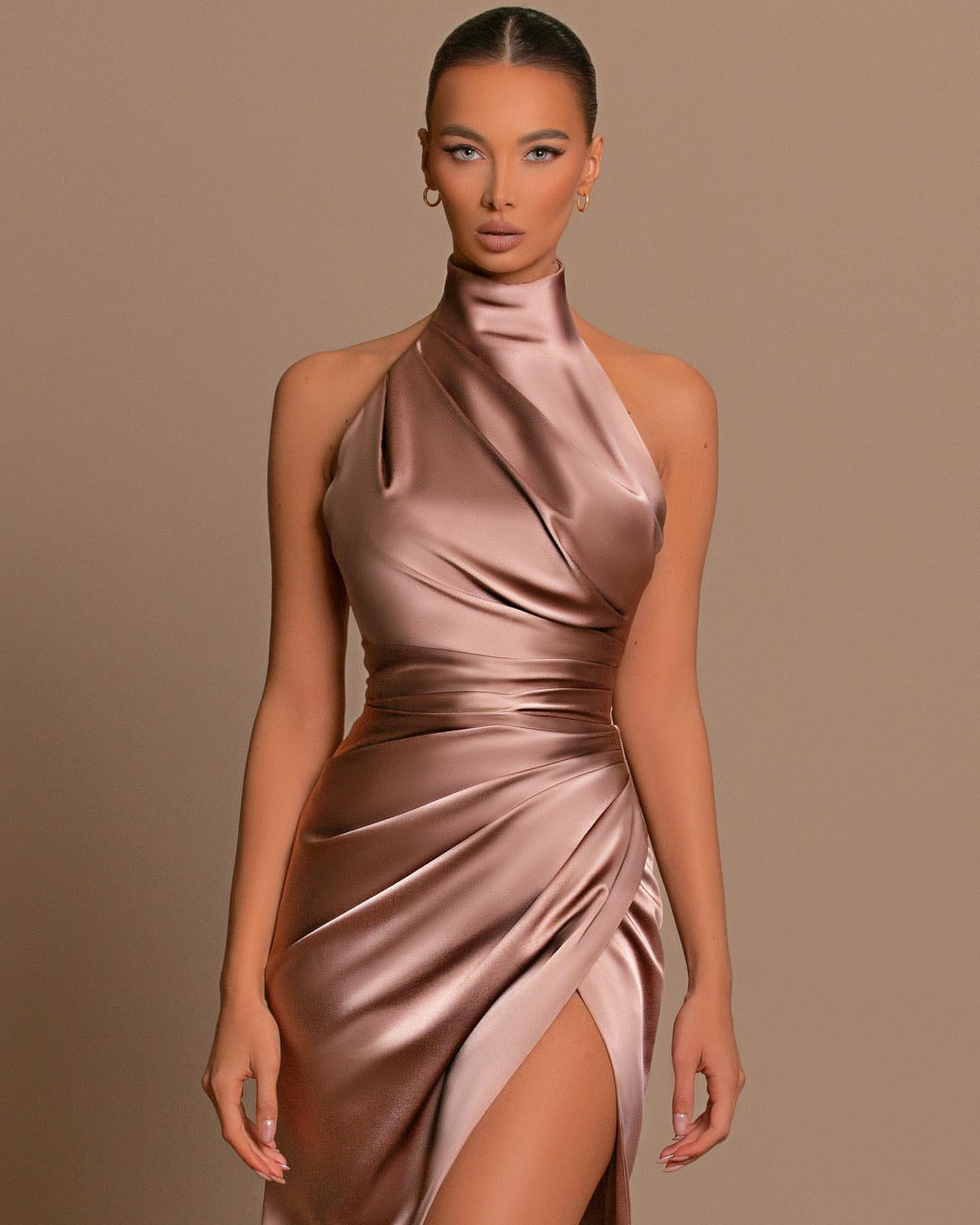 High Neck Mermaid Evening Dress With Slit