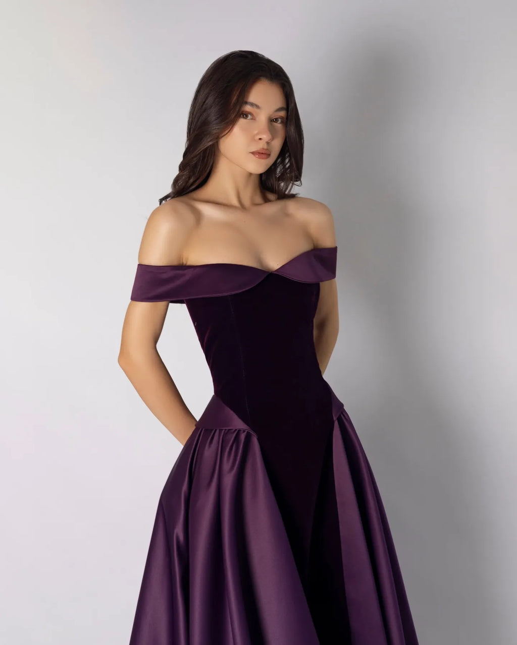Charming Classic A-Line Off-The-Shoulder Dark Purple Pleated Prom Dress with Sleeveless