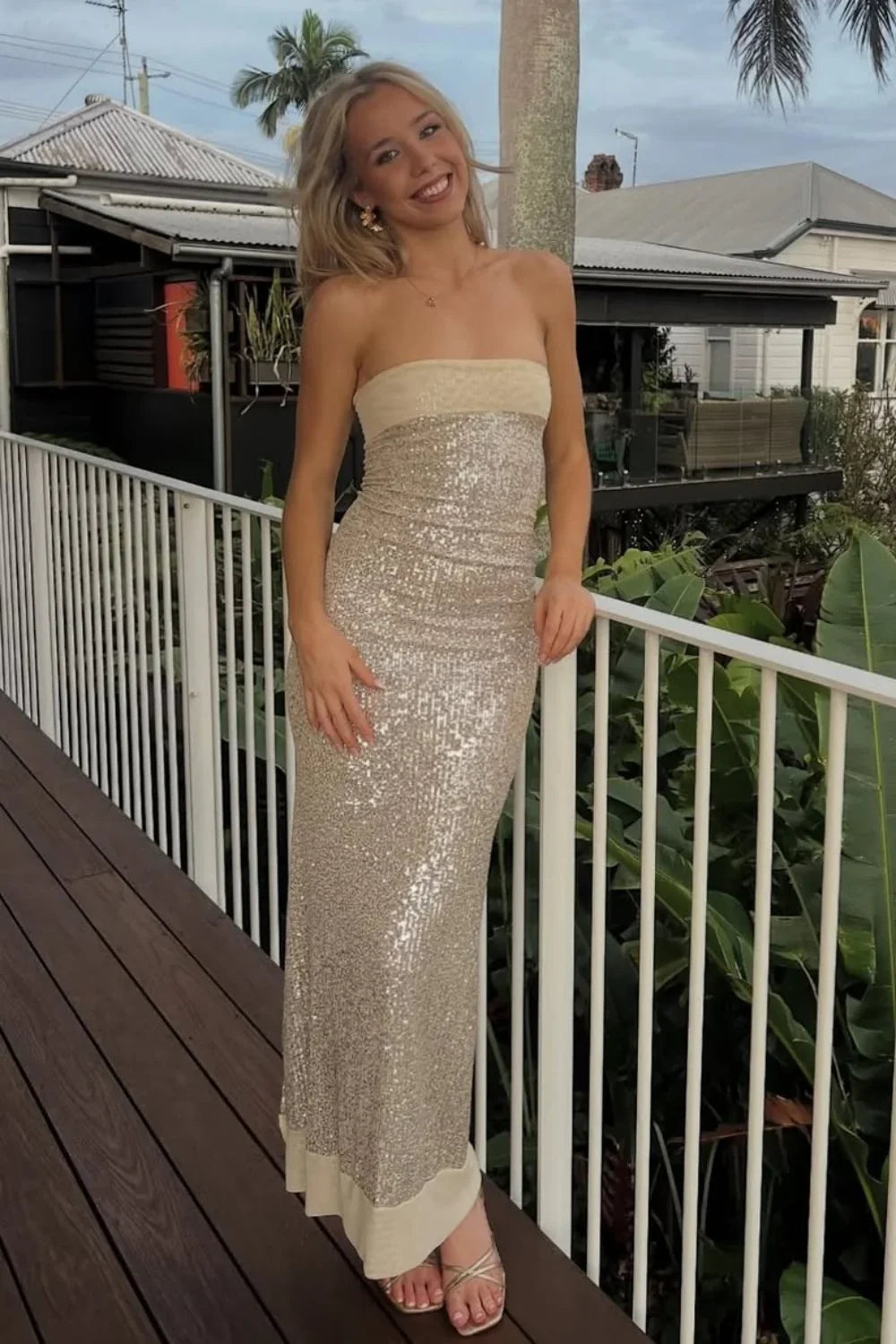 Sparkling Sage Sequins Sleeveless Strapless Long Prom Dress with Mermaid