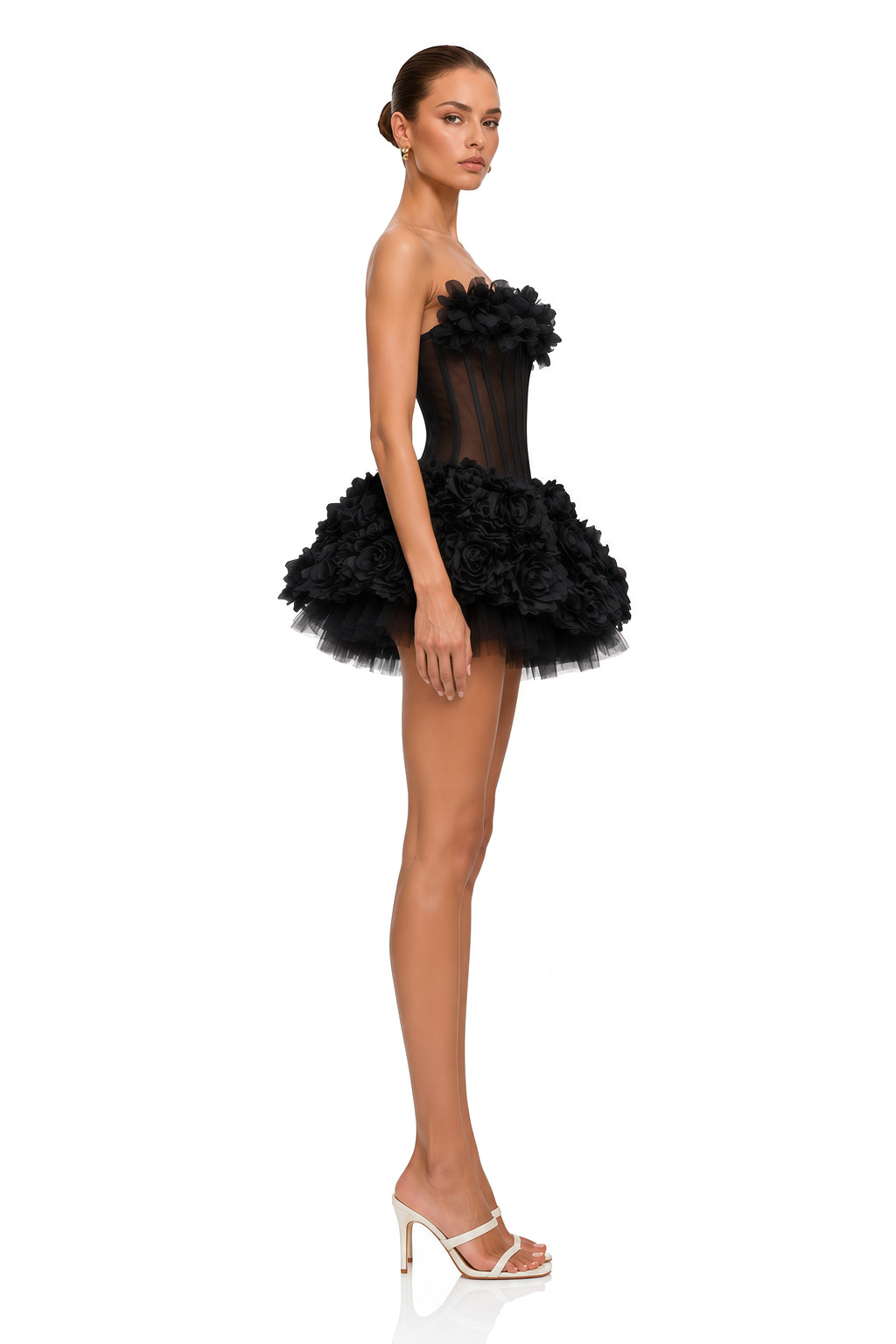 Rachel Black 3D Petal Tulle Mini Dress