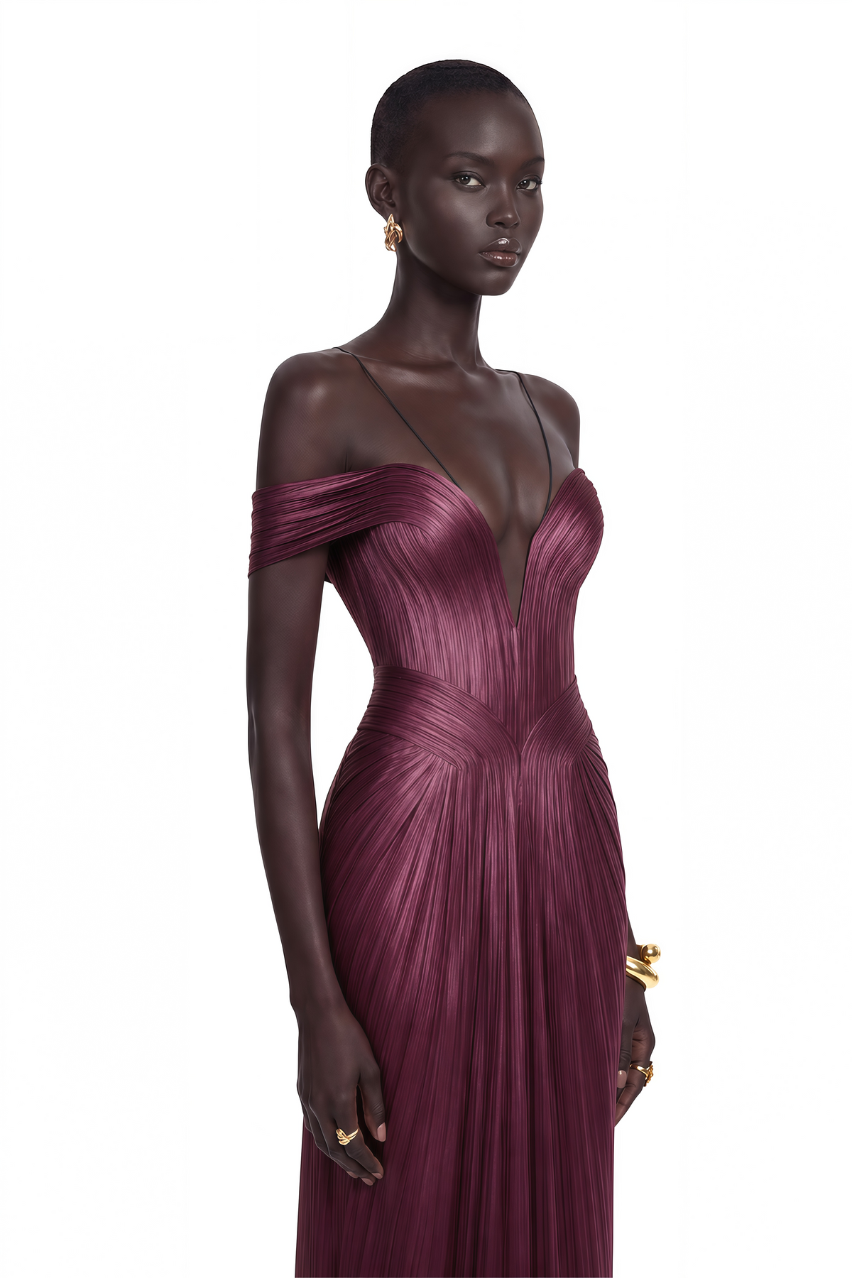 Marise Pink Draped Pleated Maxi Dress
