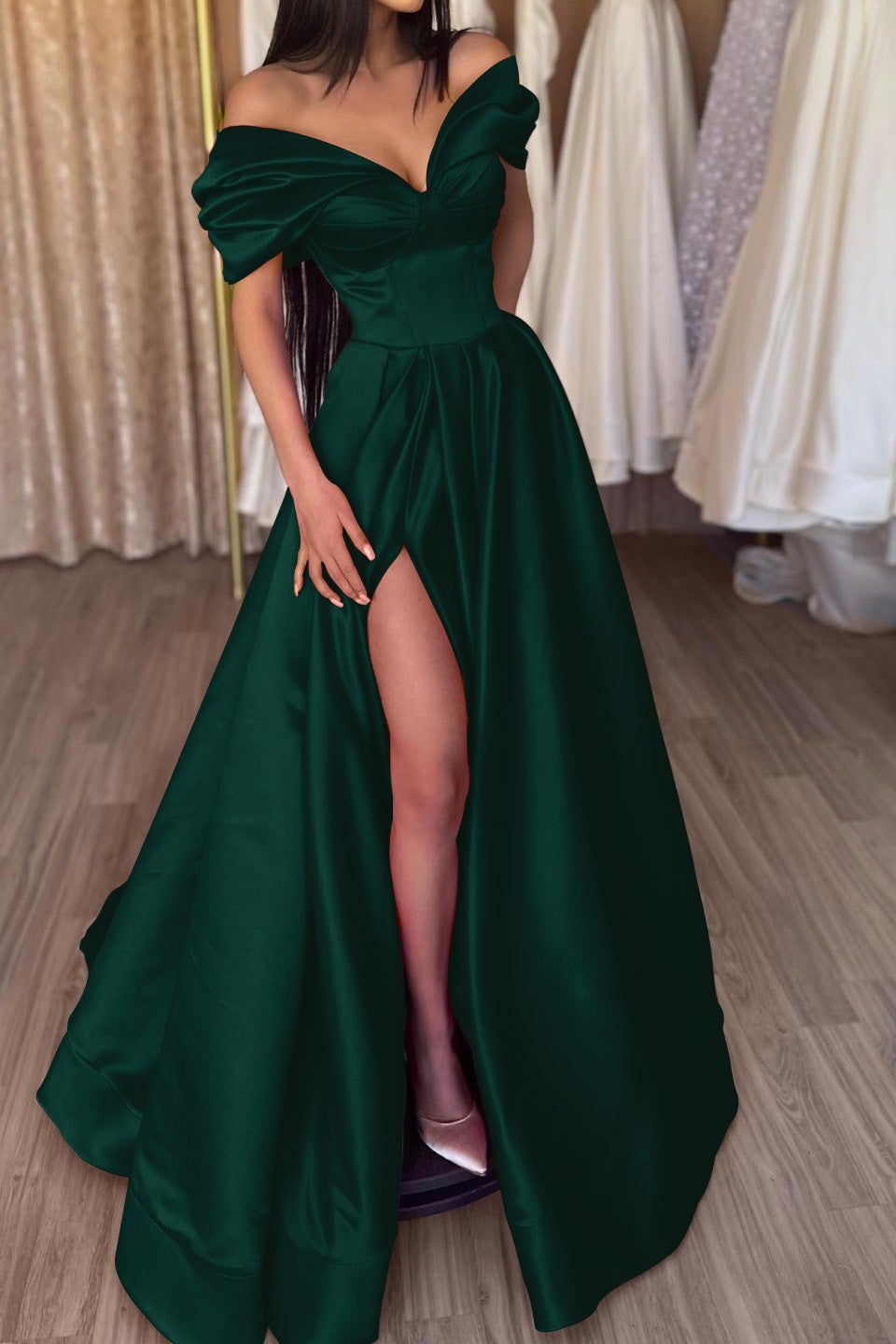 Fuchsia A-Line Portrait Prom Dress With Split