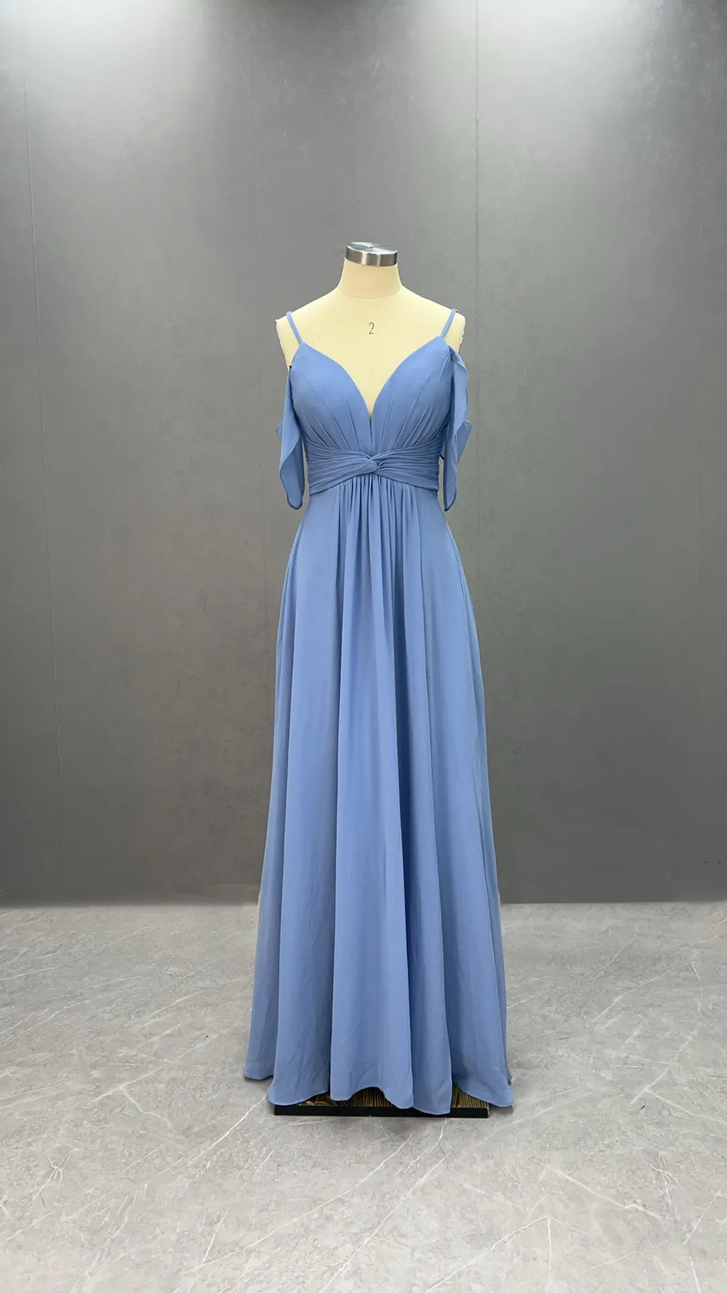 Simple Chiffon Spaghetti Strap Off the Shoulder Bridesmaid Dress with Split