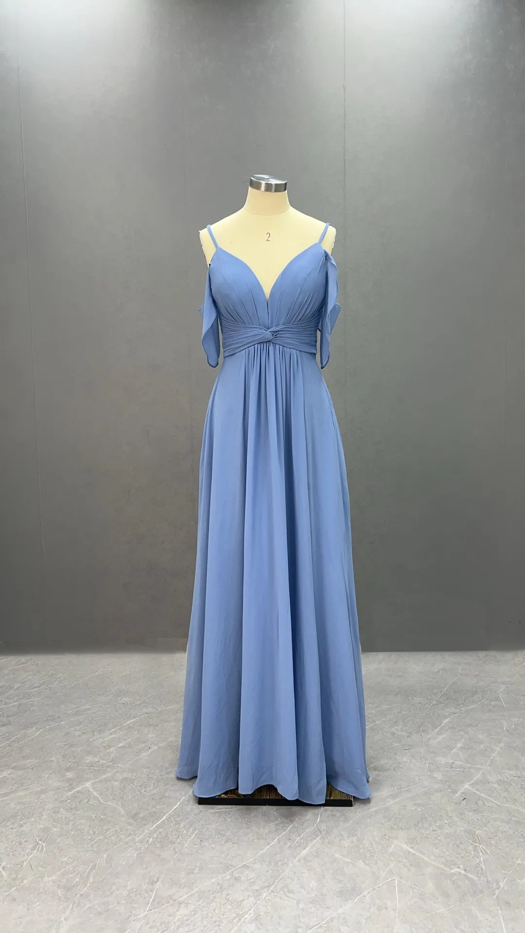 Simple Chiffon Spaghetti Strap Off the Shoulder Bridesmaid Dress with Split