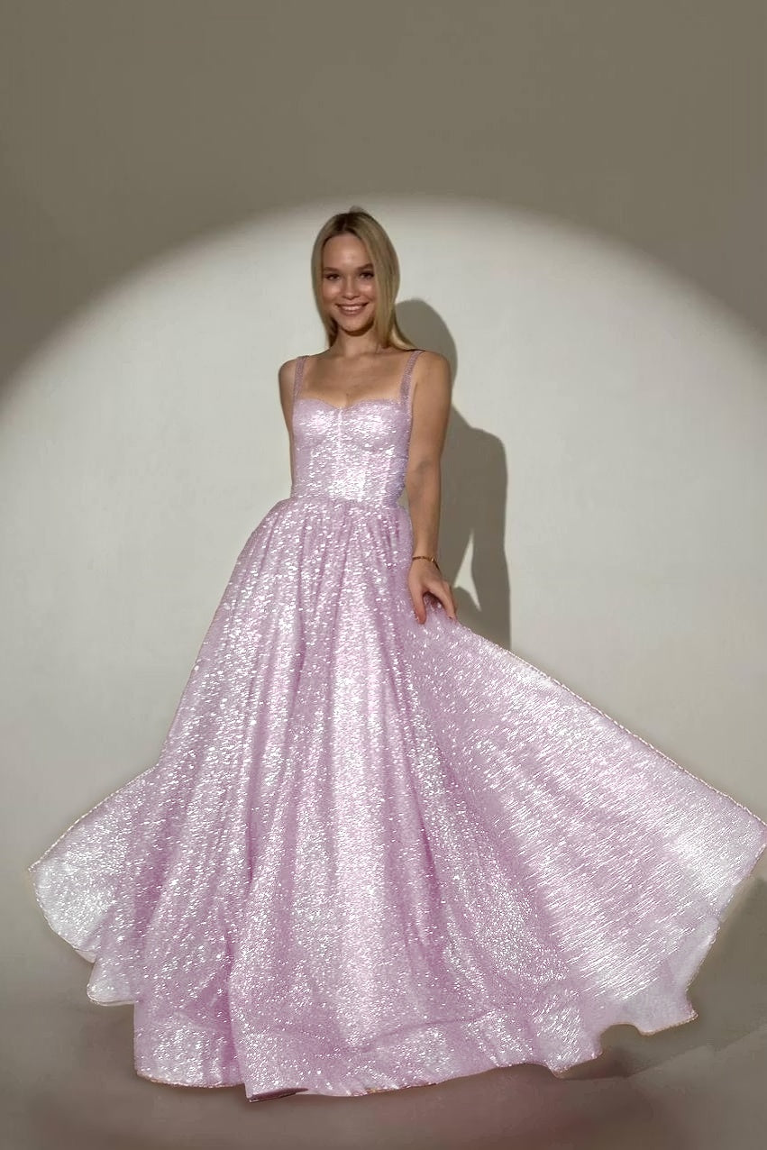 Charming Dusty Rose Sleeveless Spaghetti Strap Sweetheart  Long Prom Dress with Sequins