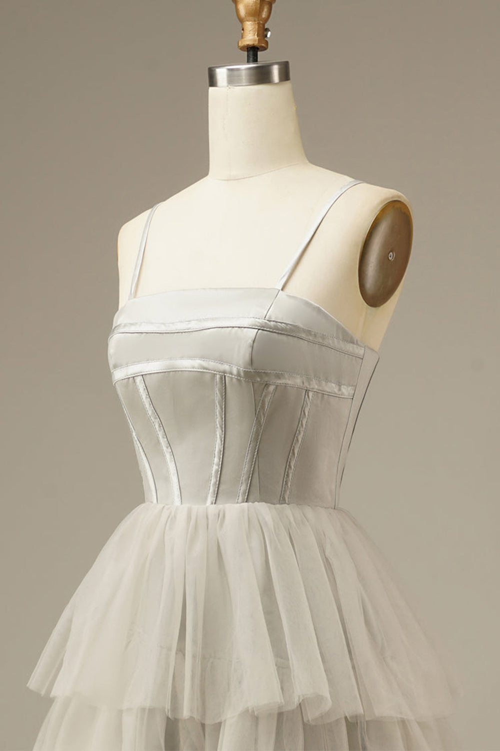 Light Grey Tiered Tulle Princess Prom Dress