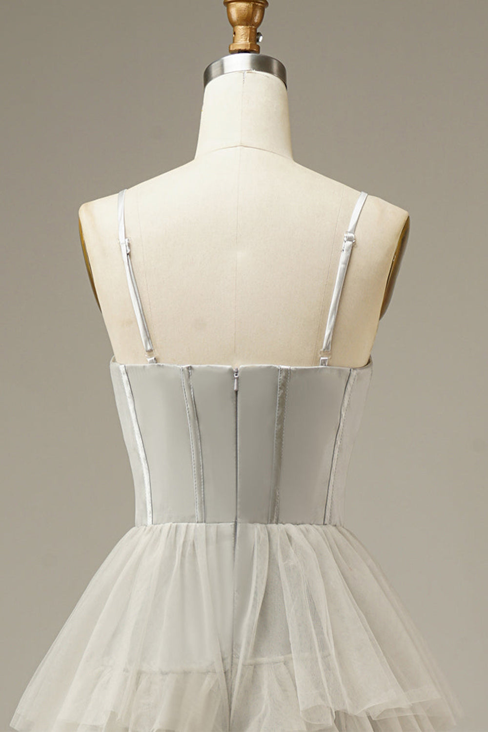 Light Grey Tiered Tulle Princess Prom Dress