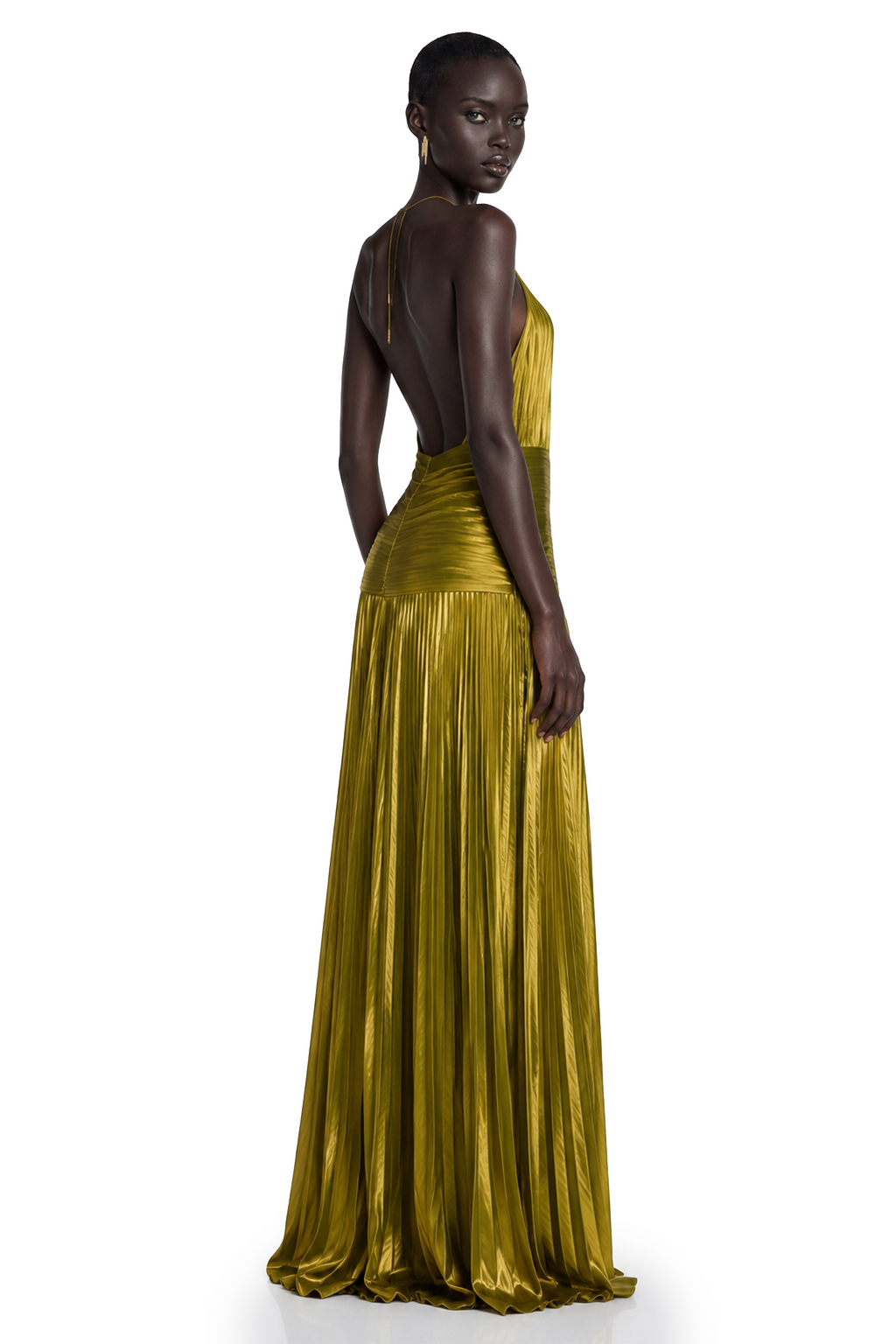 Alchimie Gold Glossy Pleated Maxi Dress
