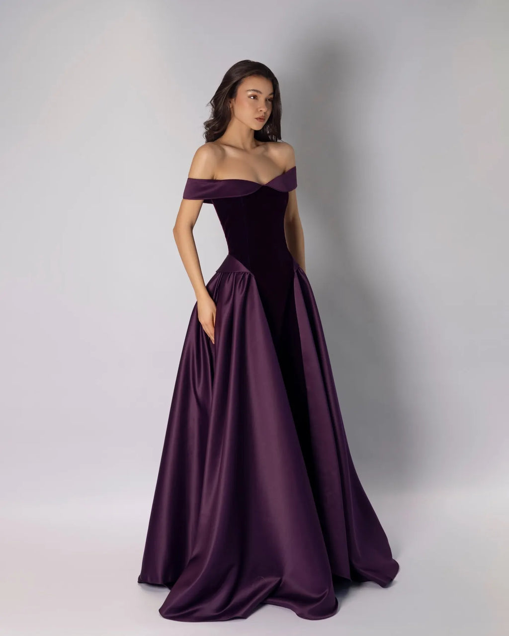 Charming Classic A-Line Off-The-Shoulder Dark Purple Pleated Prom Dress with Sleeveless