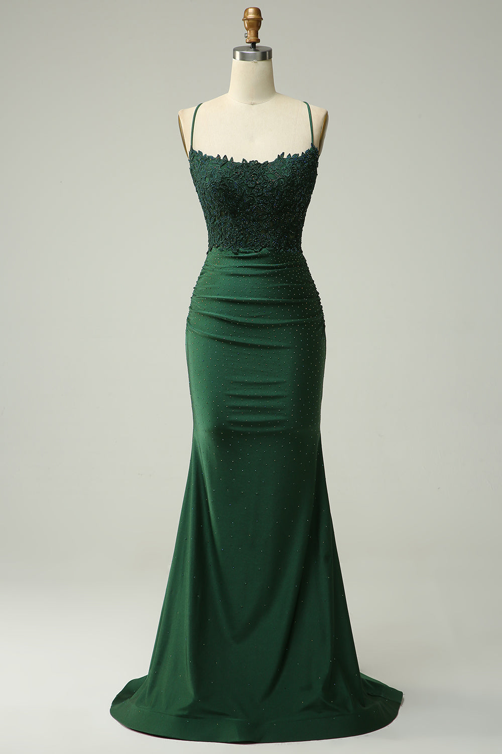 Mermaid Dark Green Satin Spaghetti Straps Prom Dress