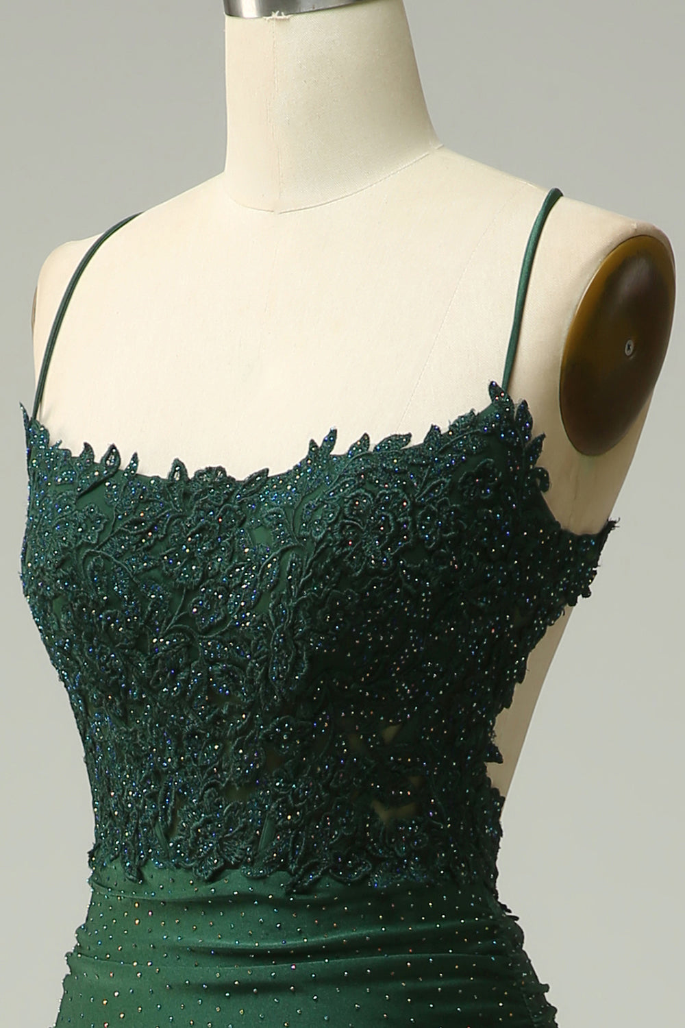Mermaid Dark Green Satin Spaghetti Straps Prom Dress