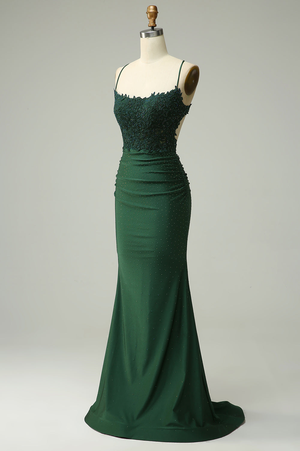 Mermaid Dark Green Satin Spaghetti Straps Prom Dress