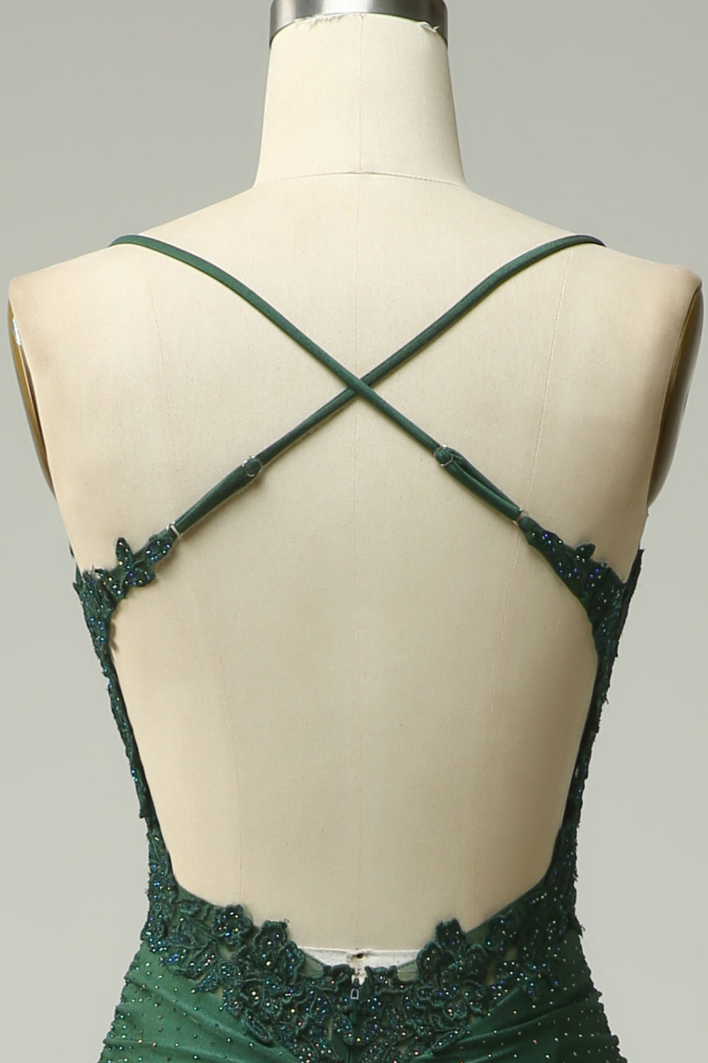 Mermaid Dark Green Satin Spaghetti Straps Prom Dress