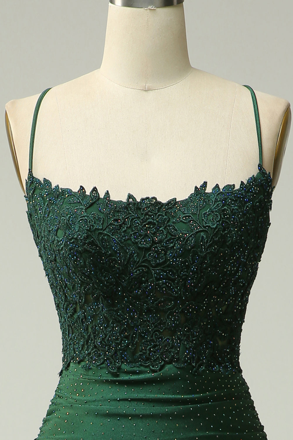 Mermaid Dark Green Satin Spaghetti Straps Prom Dress