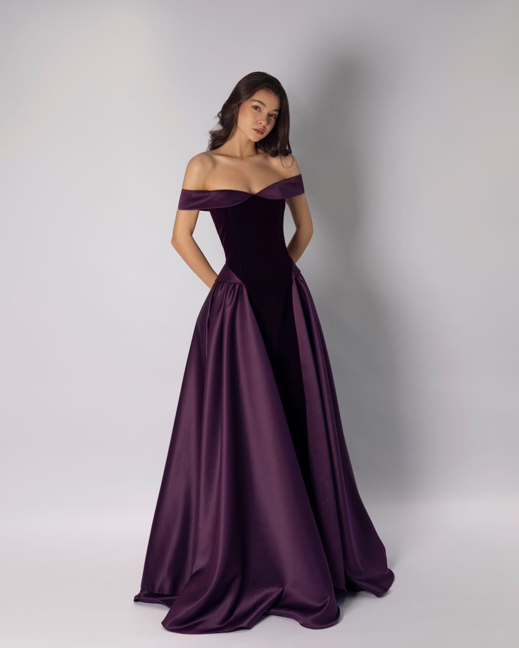 Charming Classic A-Line Off-The-Shoulder Dark Purple Pleated Prom Dress with Sleeveless
