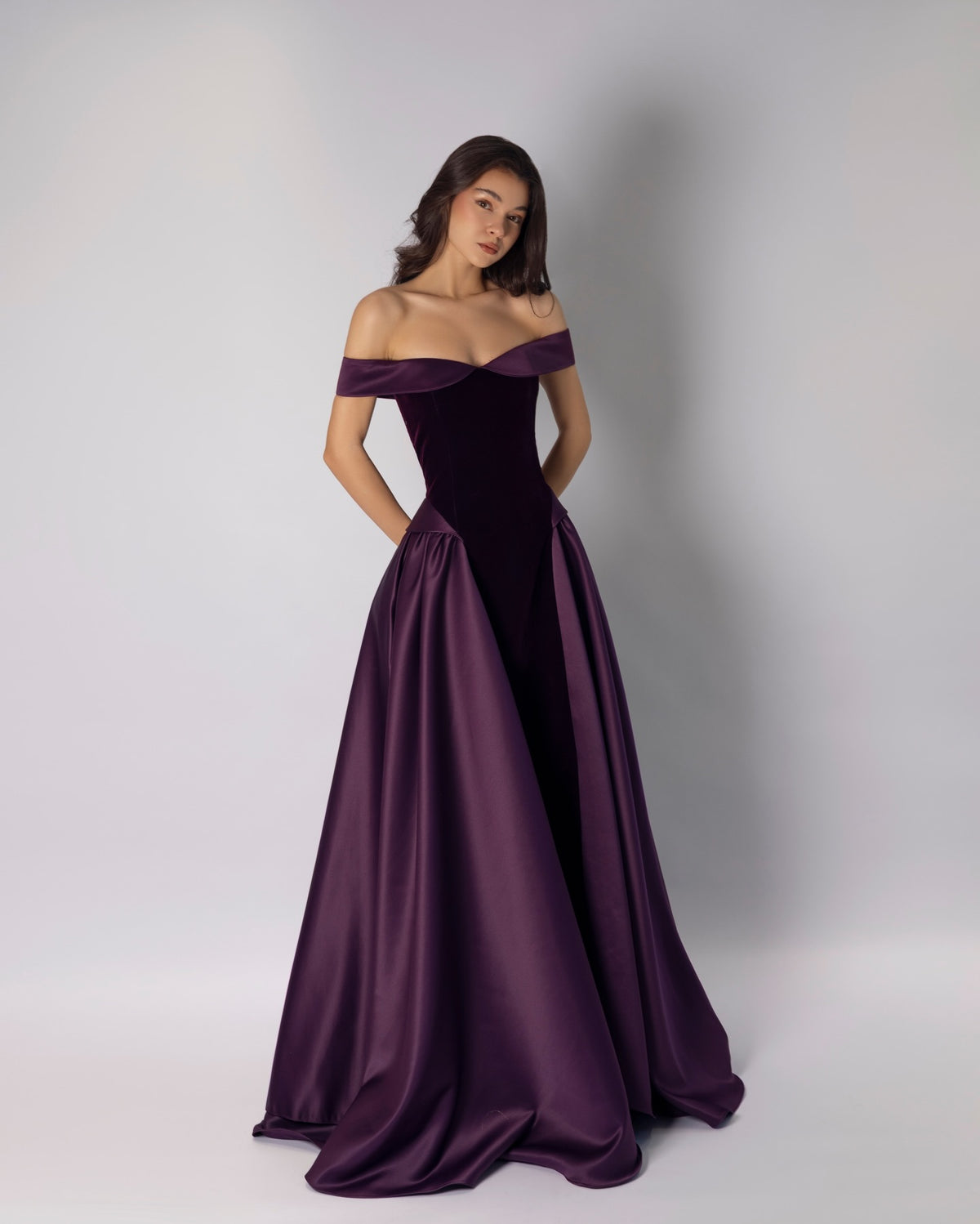 Charming Classic A-Line Off-The-Shoulder Dark Purple Pleated Prom Dress with Sleeveless