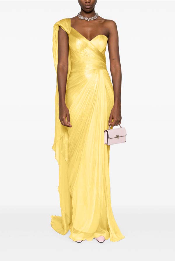 Charming Pink One Shoulder Sleeveless Pleated Prom Dress with Train