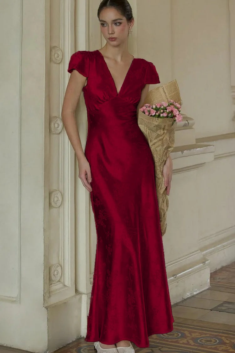 Stunning Silver Satin Sleeveless V Neck Long Prom Dress with Print