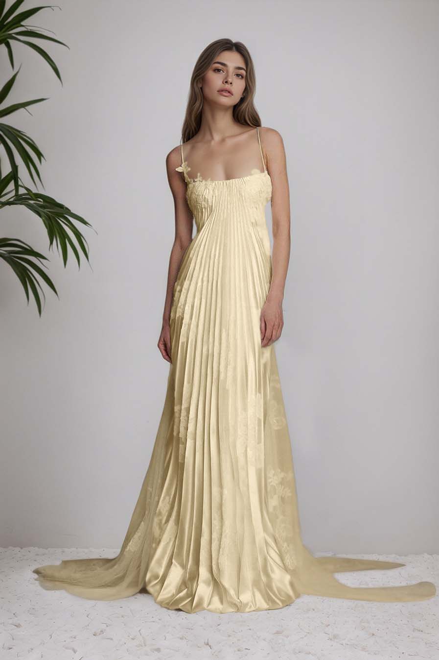 Beautiful Satin Sleeveless Spaghetti Strap Long Prom Dress With Appliques
