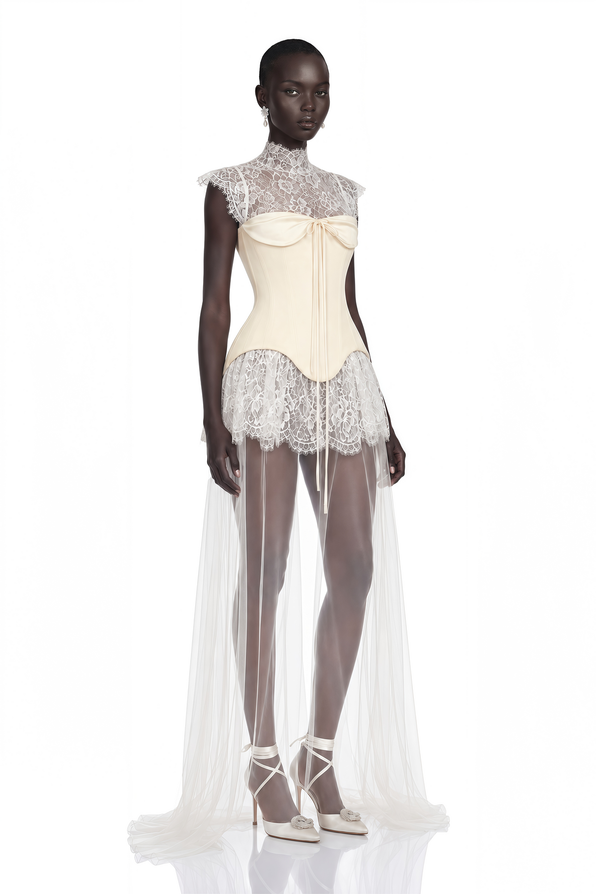 Michalina White Lace Convertible Gown with Detachable Skirt