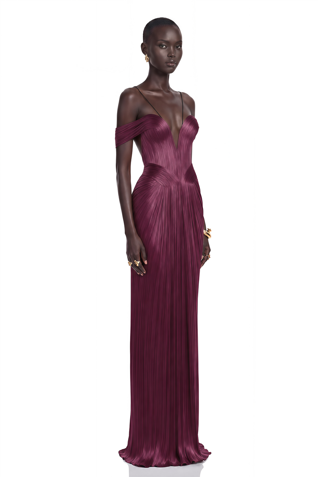 Marise Pink Draped Pleated Maxi Dress