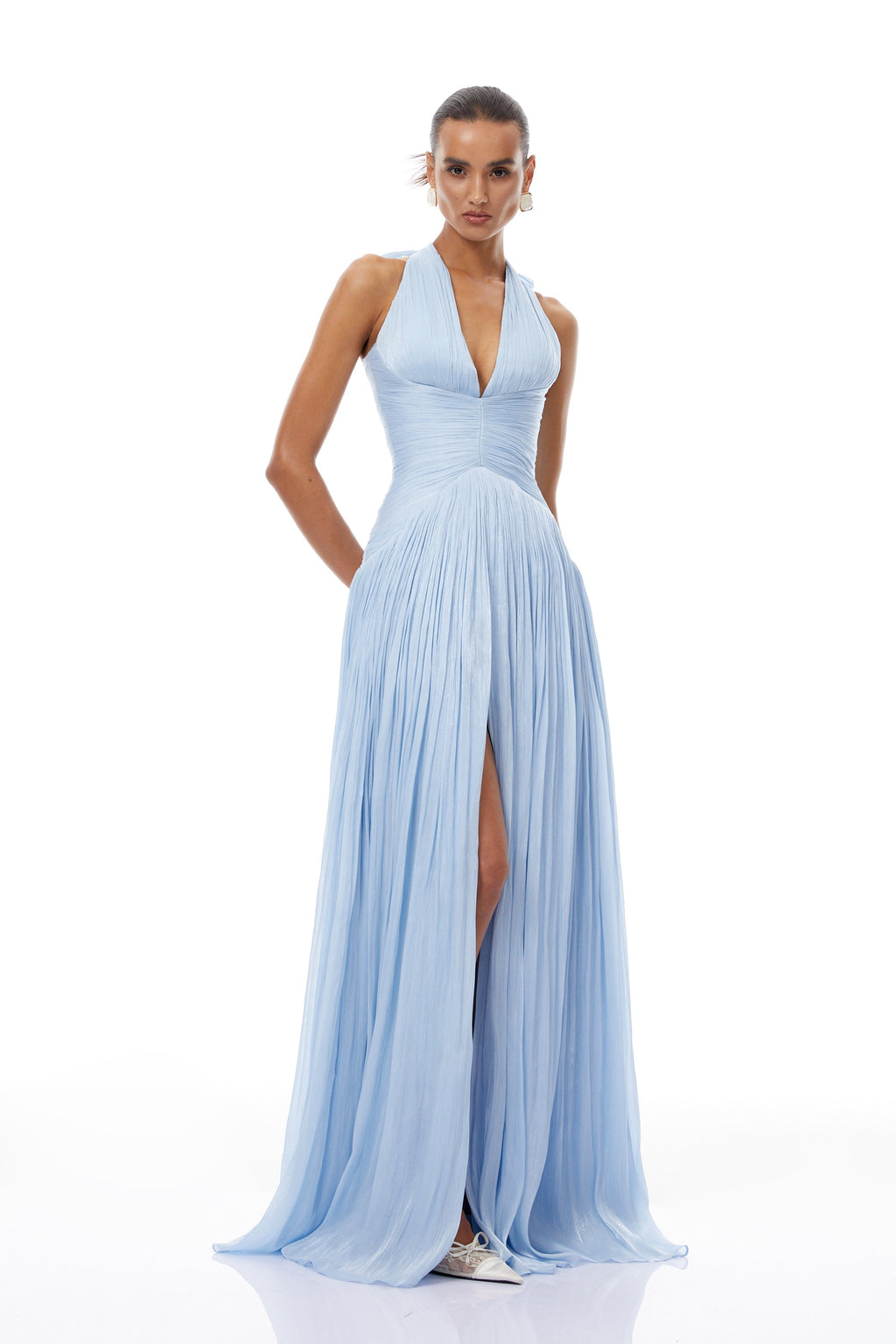 Térébenthine Blue Glossy Gathered Maxi Dress