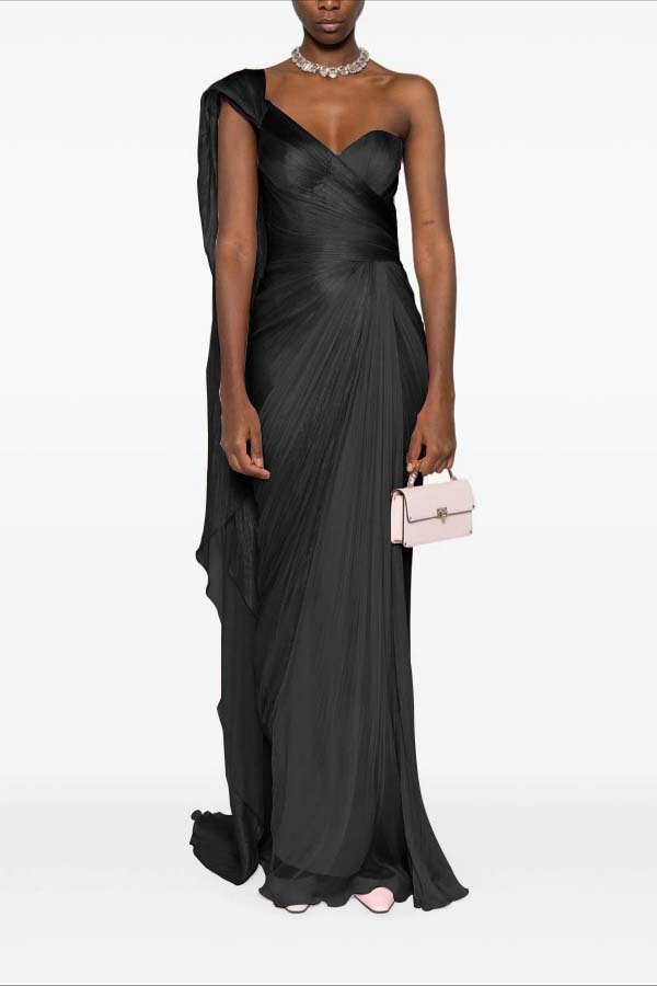 Charming Pink One Shoulder Sleeveless Pleated Prom Dress with Train
