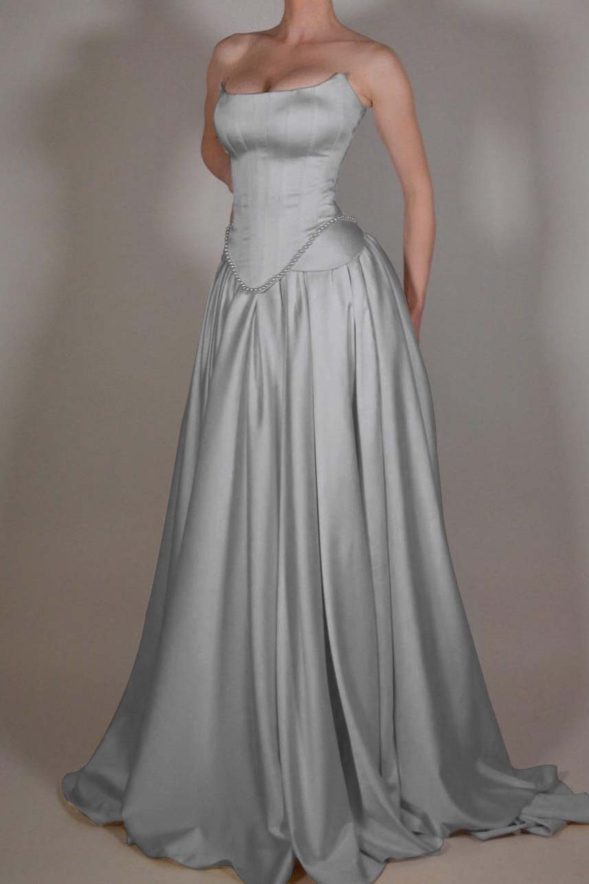 Exquisite Satin Ivory Sleeveless Strapless Long Pleated Prom Dress with Beadings