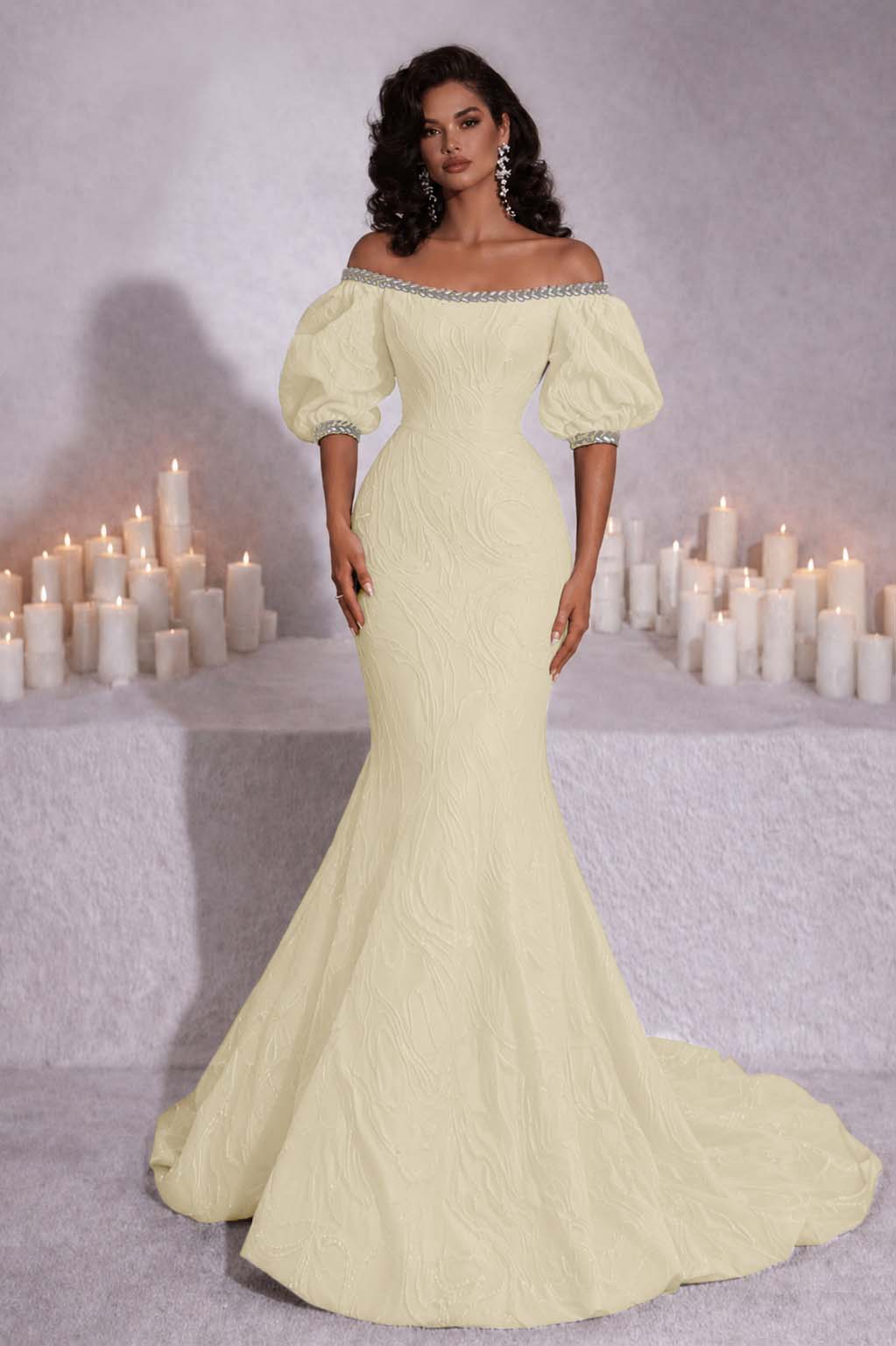 Stunning Black Strapless Off the Shoulder Bubble Sleeves Sweep Prom Dress