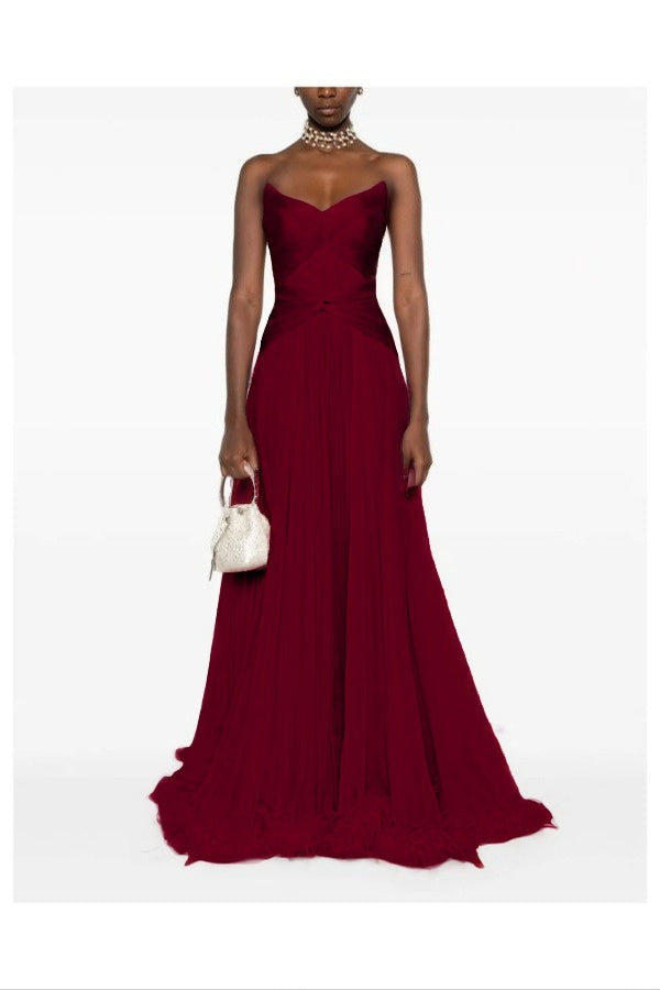 Chic Pink Sweetheart Sleeveless Pleated Prom Dress with Feather
