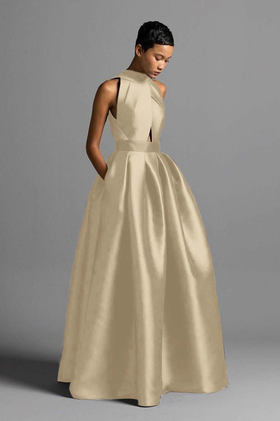 Exquisite Royal Blue Satin Halter Strapless Sleeveless A Line Prom Dress with Pleated