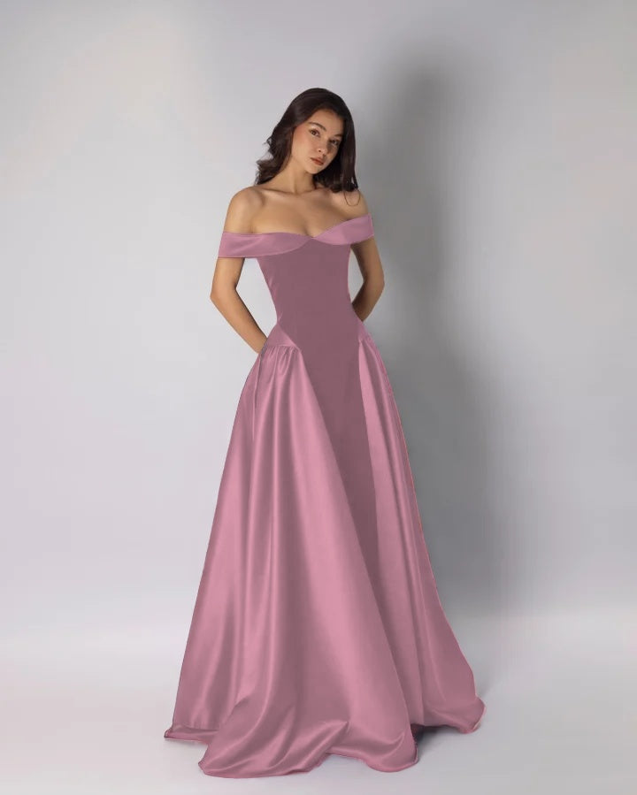 Charming Classic A-Line Off-The-Shoulder Dark Purple Pleated Prom Dress with Sleeveless