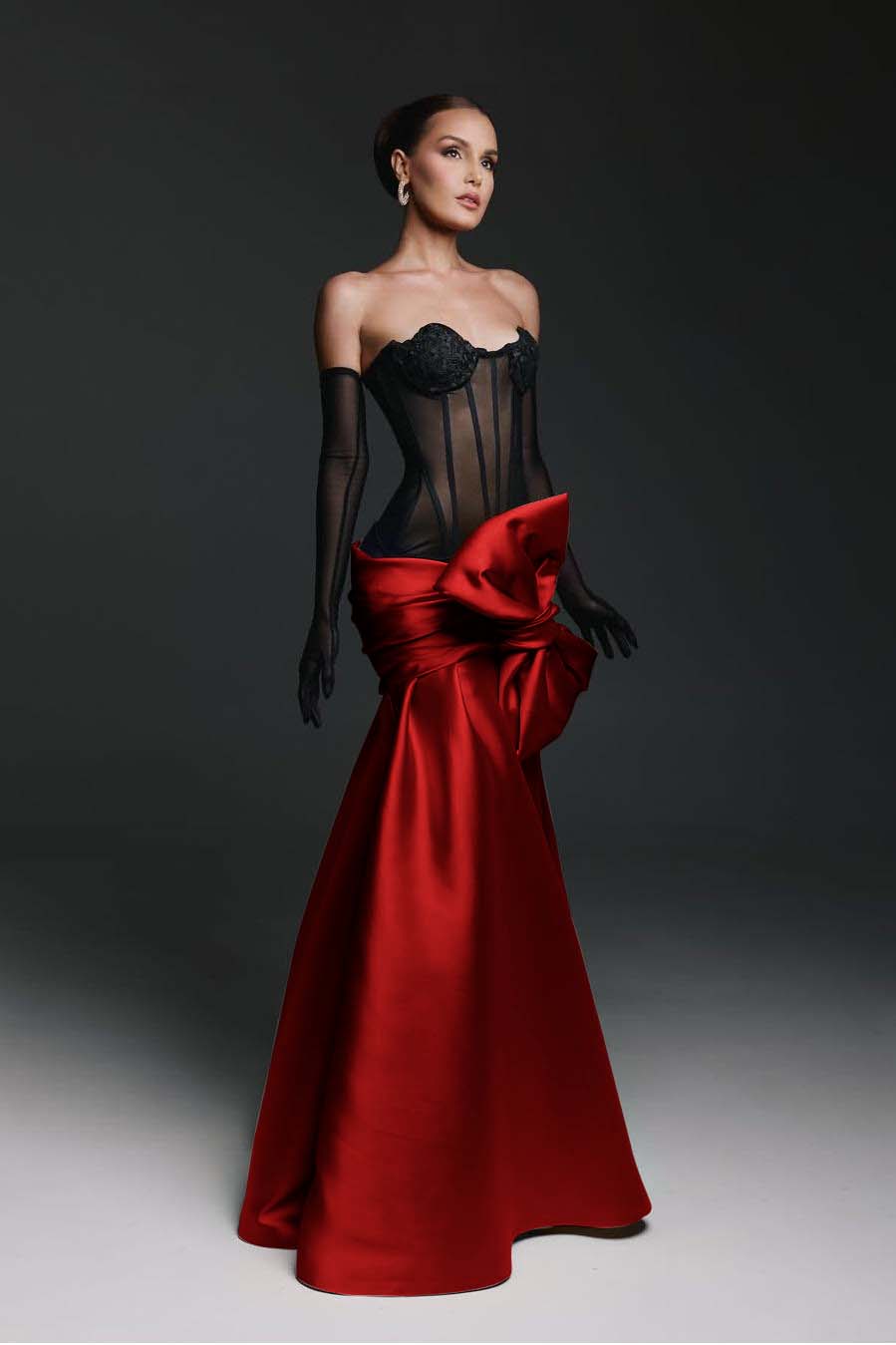Stunning Sweetheart Sleeveless Mermaid Bow Prom Dress with Gloves